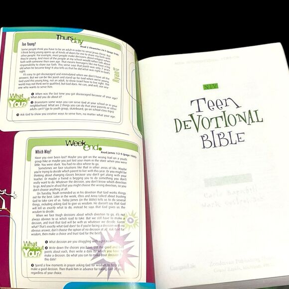 Vintage 1999 NIV Teen Devotional Bible Hardcover Zondervan Devotions by Teens - Picture 6 of 16